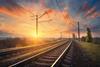 Railway,Station,Against,Beautiful,Sky,At,Sunset.,Industrial,Landscape,With