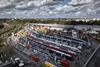 An aerial view of rolling stock on display at InnoTrans