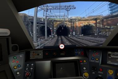 Driver's eye view from an LNER train cab approaching a tunnel on the East Coast Main Line