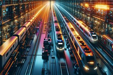 Many,Modern,Trains,,Railways,,Digital,Twins,,,Bright,Radiant,Colors,