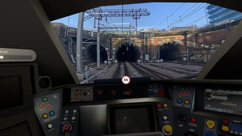 Driver's eye view from an LNER train cab approaching a tunnel on the East Coast Main Line
