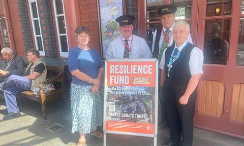 Diane Malyon publicising the SVR Resilience Fund with volunteers Rob Jones, Tony Davies and Annette Jones. LESLEY CARR
