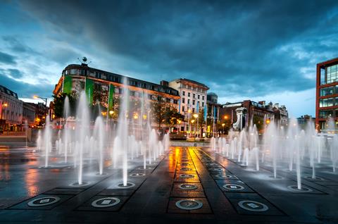 Fountains,At,Piccadilly,Garden,In,Manchester,City,Center,,England.