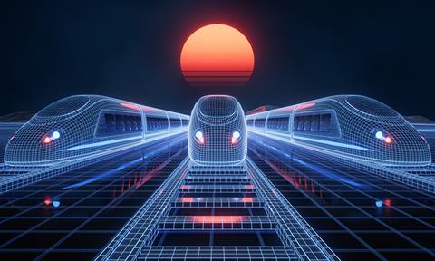 Digital,High,Speed,Railway,Bullet,Train,,3d,Rendering.,Digital,Drawing.