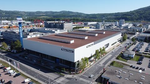 Aerial view of Plasser & Theurer's new assembly and commissioning factory in Linz, Austria