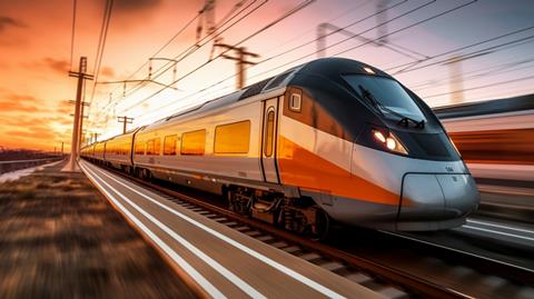 High,Speed,Train,In,Motion,On,The,Railway,Station,At
