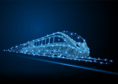 Abstract,Polygonal,Light,High-speed,Commuter,Passenger,Train.,Business,Wireframe,Mesh