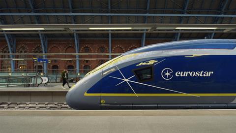 An e320 on the platform at London St Pancras International with new logo.