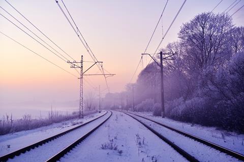 Winter,Railway,Landscape,In,The,Provincial,Countryside,Of,Finland,On
