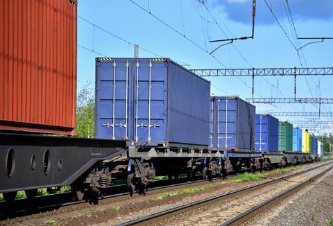 Cargo,Containers,Transportation,On,Freight,Train,By,Railway.,Intermodal,Container