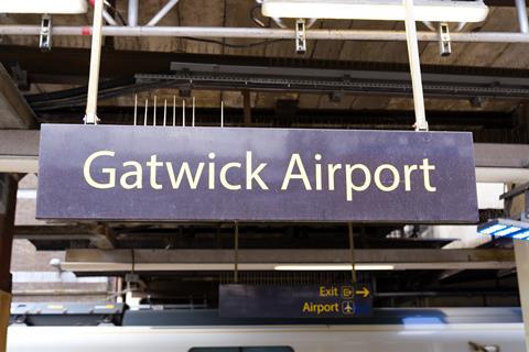 Sign,At,Railway,Station,With,Platform,At,Gatwick,Airport,London