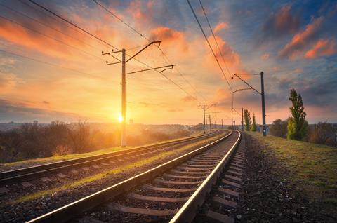Railway,Station,Against,Beautiful,Sky,At,Sunset.,Industrial,Landscape,With