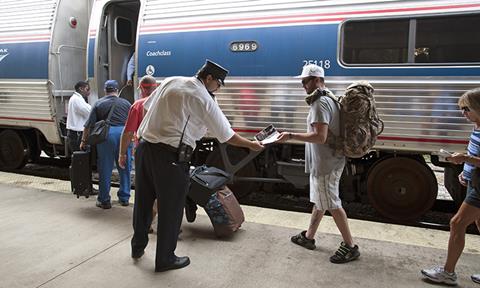 Passengers,Boarding,An,Amtrak,Train,Florida,Usa,November,2013,-