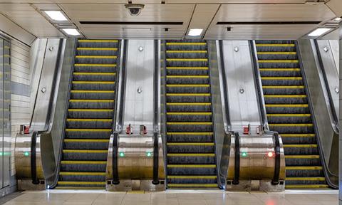 The escalators at moorfields station
